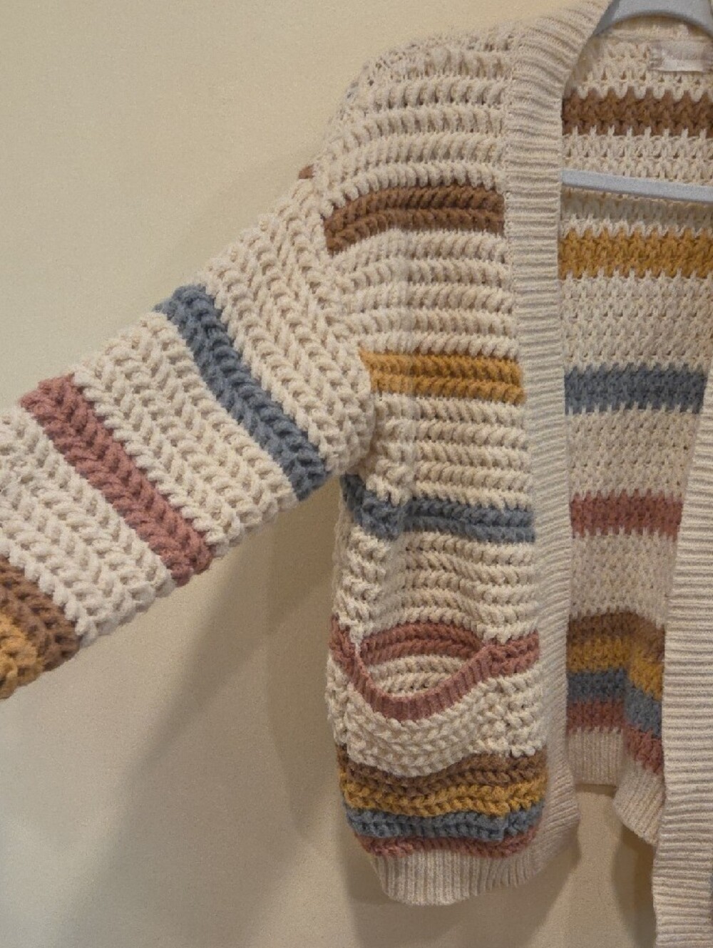 Altar'd State Cream Open-Front Striped Chunky Cardigan - Picture 9 of 10